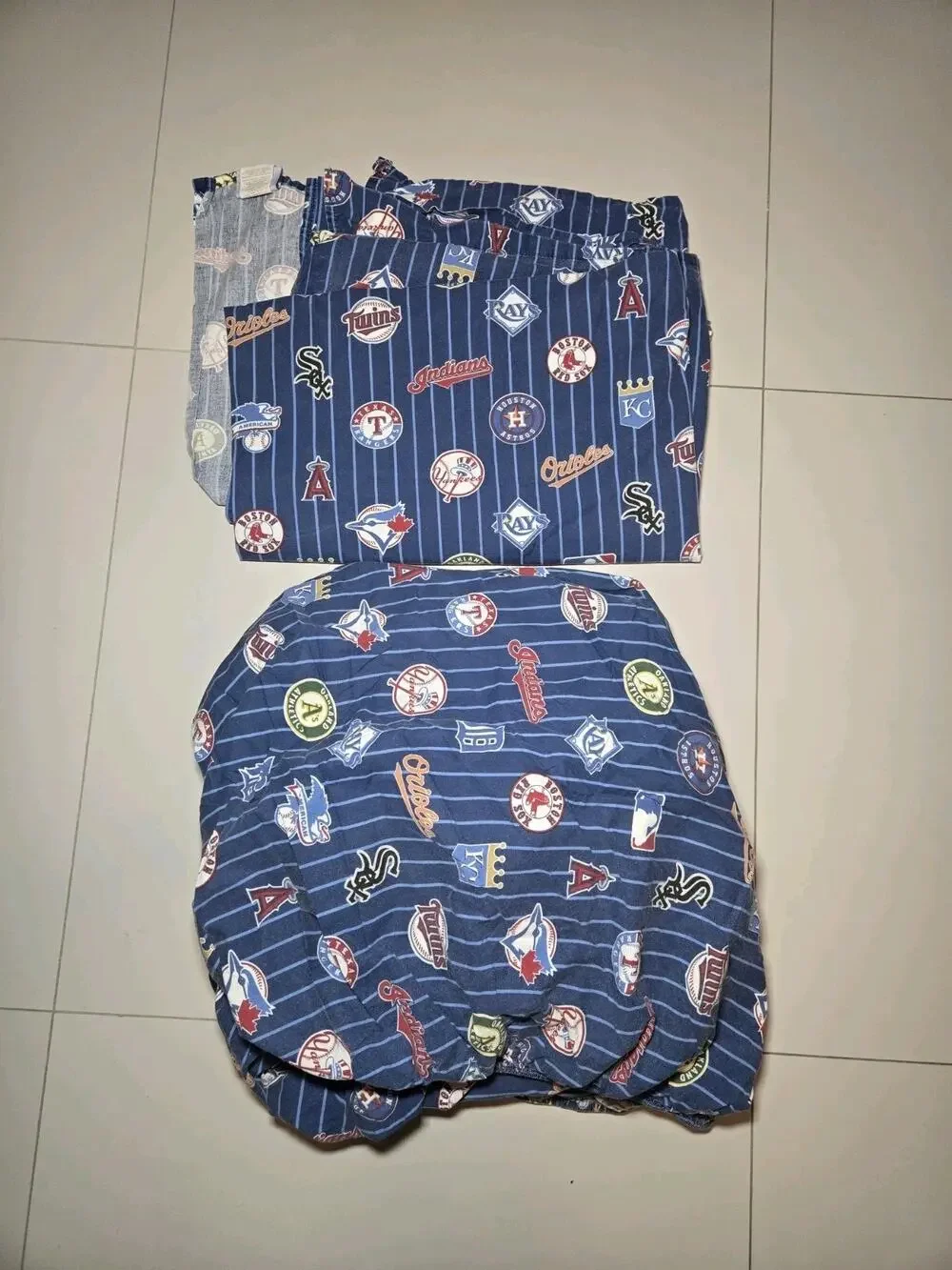 Pottery Barn teen MLB Twin XL 100% Cotton Blue Pinstripe Sheet Flat & Fitted